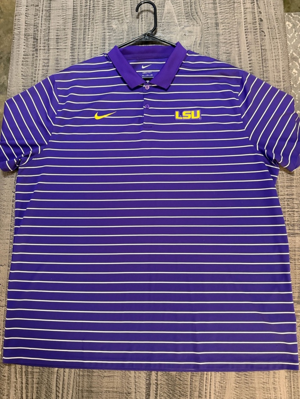 Nike Purple Striped Polo with Yellow Accents - LSU Tigers  Logo